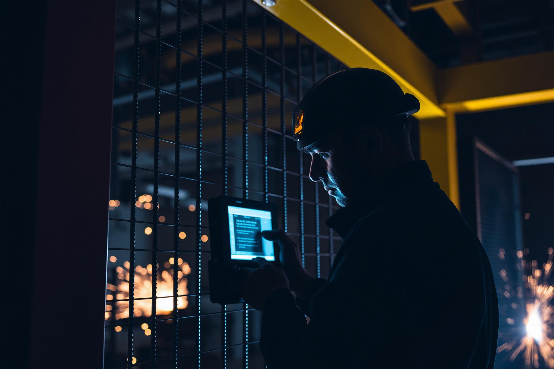 Técnico realizando manutenção em portão eletrônico moderno